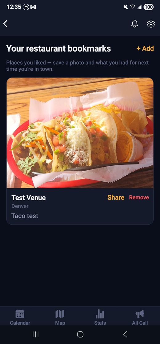 Restaurant bookmarks screen