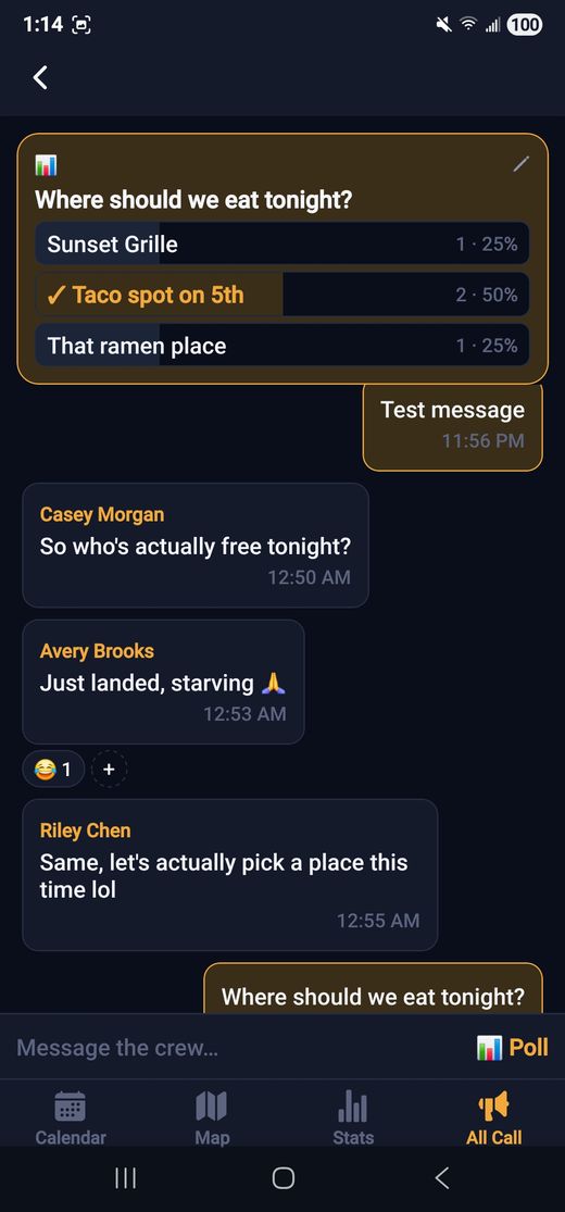 Meetup chat with a pinned poll