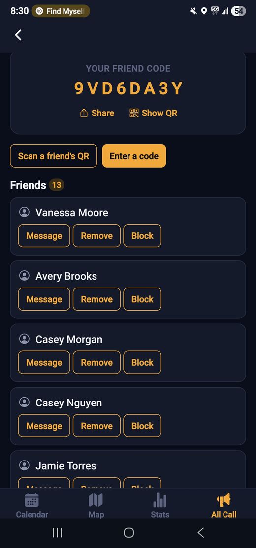 Friends list screen