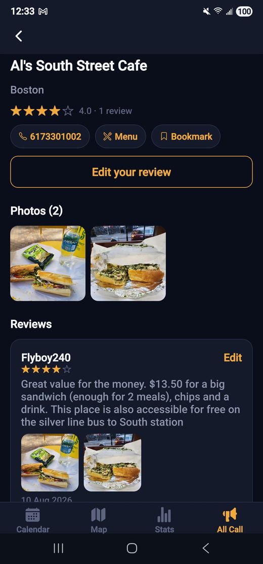 Restaurant detail and reviews screen